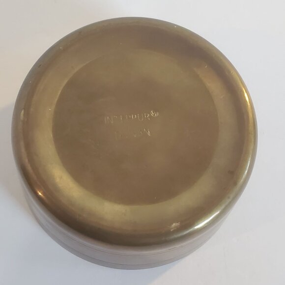 Vintage Enamel Trinket Box Round Brass w/ Lid Painted Owl Design Made in Taiwan - Picture 6 of 9